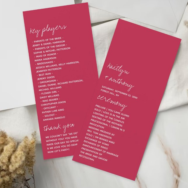 Viva Magenta Script-Bröllopsprogrammet Minimalisti Reklamkort (Skapare uppladdad)
