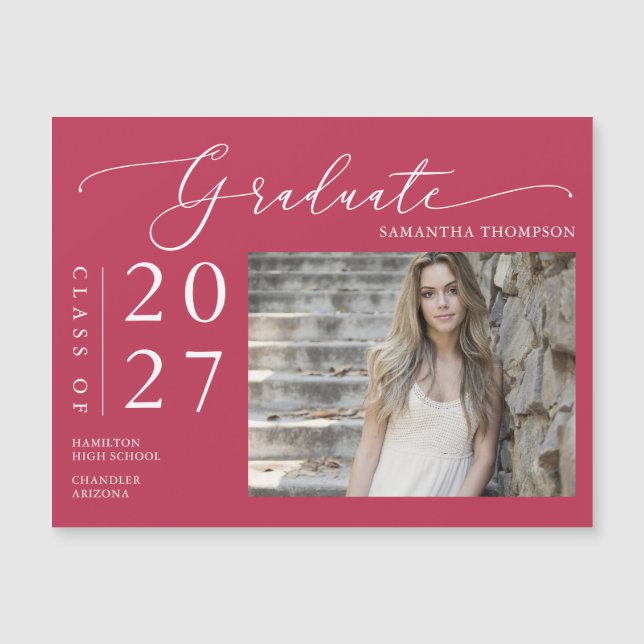 Viva Magenta Script School Student Photo Magnet (Framsida)