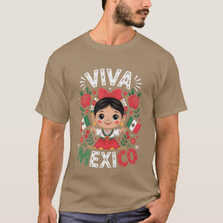 Viva Meico Meican Girl Flag Independence Day Girls T Shirt