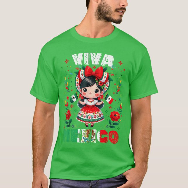 Viva Meico Meican Girl Flag Independence Day Girls T Shirt (Framsida)