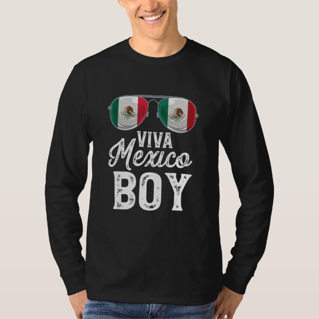 Viva Mexico Boy Sunglasses Mexican Flag Pride T Shirt (Framsida)