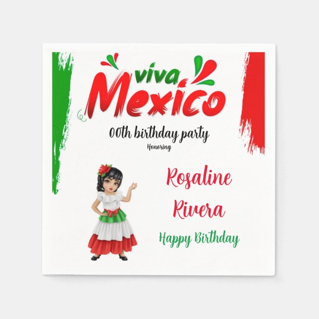 Viva Mexico Girl tjugonde Födelsedagsfesten Pappersservett (Framsidan)