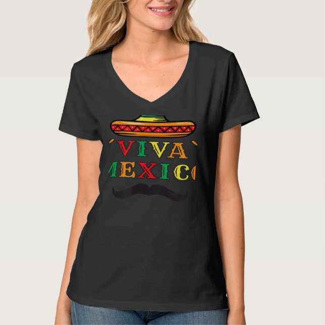 Viva Mexico Let's Fiesta Mexican maracas sombrero  T Shirt (Framsida)