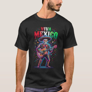 Viva Mexico Mariachi Tröja, Färgrik Skelettgitarr T Shirt