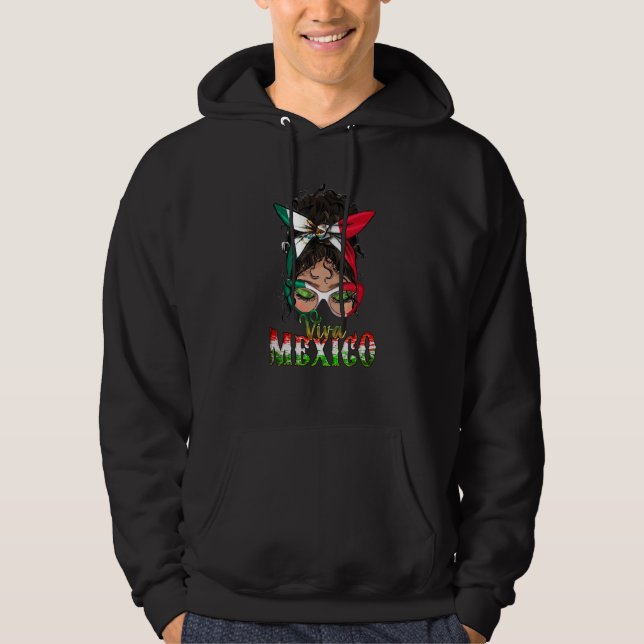 Viva Mexico Messy Bun Mamma Pride Mexican Independ Hoodie (Framsida)