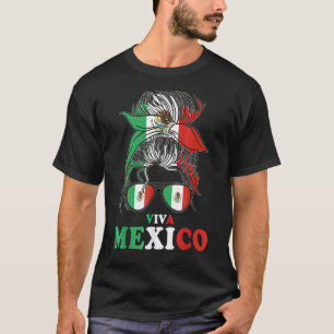 Viva Mexico Messy Bun Mexican Flagga Cinco de Mayo T Shirt