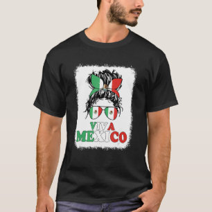 Viva Mexico Messy Bun Mexican Flagga Cinco de Mayo T Shirt