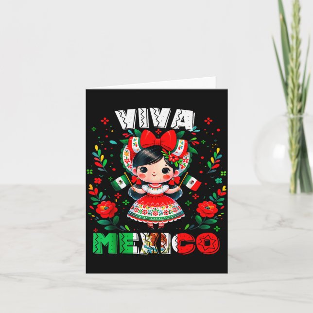 Viva Mexico Mexican Girl Flag Independence Day Gir Kort (Framsida)
