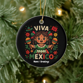 Viva Mexico Mexican Girl Independence day Women Julgransprydnad Keramik