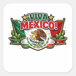 Viva Mexico Patriotisk Typografi | Mexikansk Fyrkantigt Klistermärke
