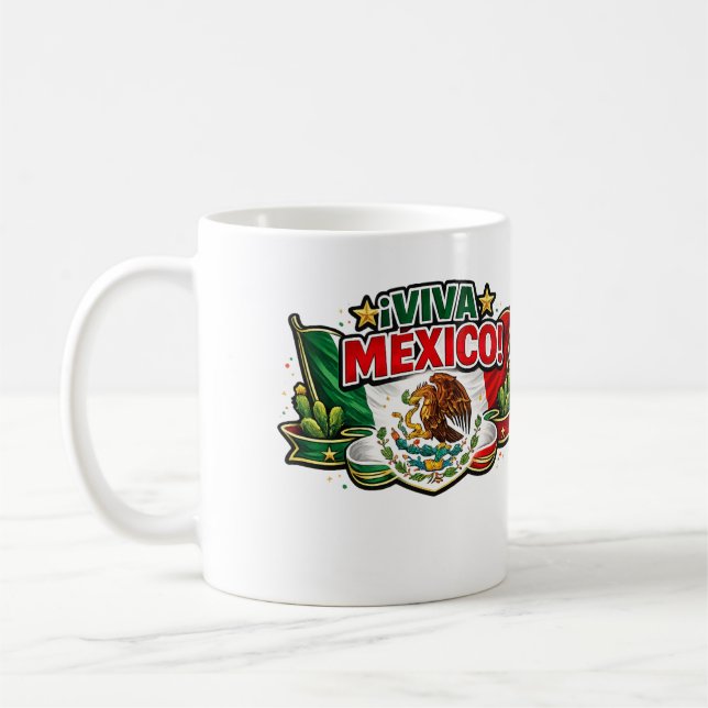 Viva Mexico Patriotisk Typografi | Mexikansk Kaffemugg (Vänster)