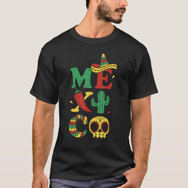 Viva Mexico Red Papper Mexican Hat Cactus Mexican  T Shirt (Framsida)