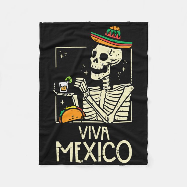 Viva Mexico Skeleton Cinco De Mayo Mexican Indepen Fleecefilt (Framsidan)