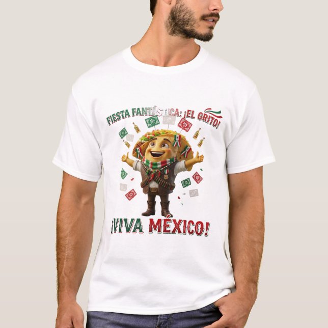 Viva Mexico Taco Character T-Shirt | 3D El Grito (Framsida)