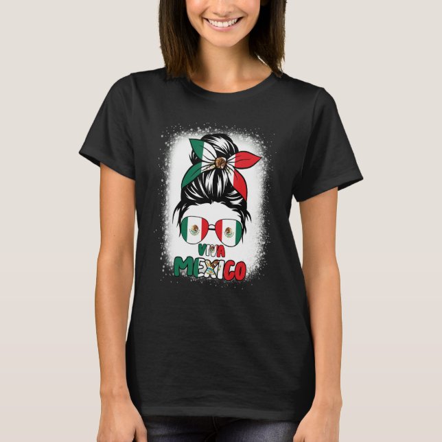 Viva Mexico  Women Messy Bun Hair Mexican Flag Pri T Shirt (Framsida)