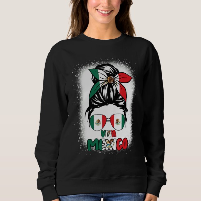 Viva Mexico  Women Messy Bun Hair Mexican Flag Pri T Shirt (Framsida)