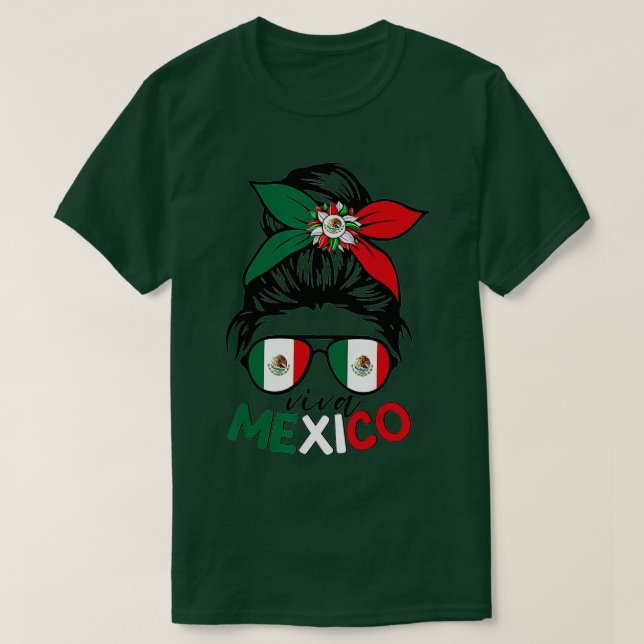 Viva Mexiko Messy Bun med Bandana och glasmjölet T Shirt (Design framsida)