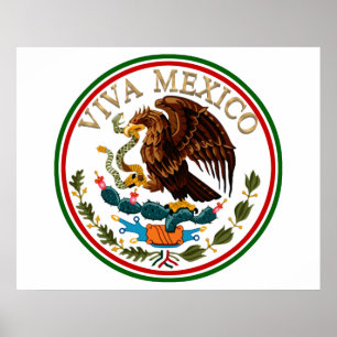 Viva Mexiko Mexikanska Flagga Icon w/ Guld Text Poster