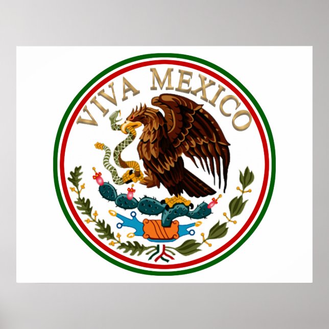 Viva Mexiko Mexikanska Flagga Icon w/ Guld Text Poster (Framsidan)