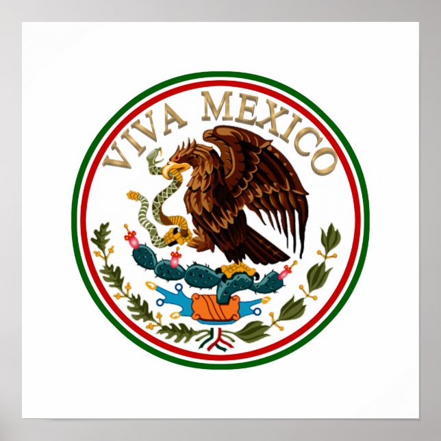 Viva Mexiko Mexikanska Flagga Icon w/ Guld Text Poster (Framsidan)