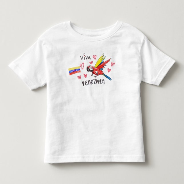 Viva Venezuela – Guacamaya y Bandera infantil T Shirt (Framsida)