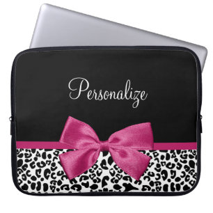 Vivaciär Mörk Rosa Bleopard Skriv ut med Namn Laptop Fodral