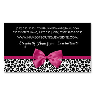 Vivaciär Mörk Rosa Bow Leopard Print Boutique Magnetiska Visitkort