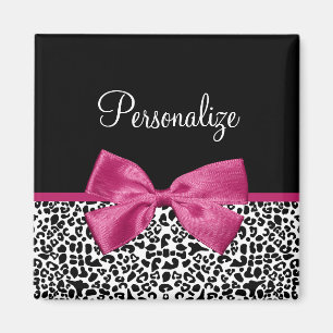 Vivaciös Mörk Rosa Ribbon Leopard Skriv ut med Nam Magnet
