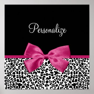 Vivaciös Mörk Rosa Ribbon Leopard Skriv ut med Nam Poster