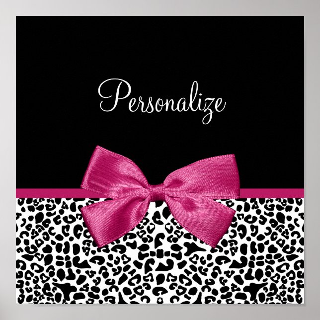 Vivaciös Mörk Rosa Ribbon Leopard Skriv ut med Nam Poster (Framsidan)