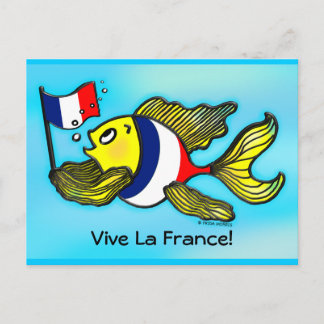 VIVE LA FRANKRIKE Fransk Flagga Fiskar lustig teck Vykort