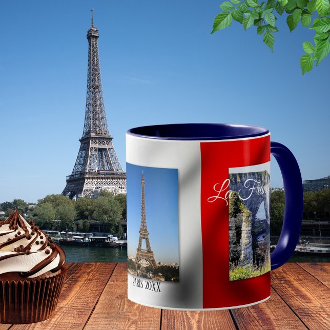 Vive La Frankrike Paris Fransk Flagga Photo Mugg (Photo mug featuring your photos framed by an image of the French flag. For anyone who loves France)