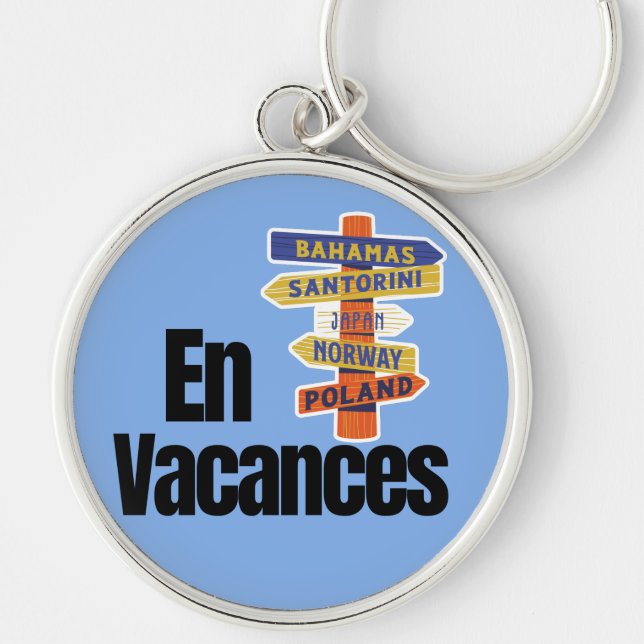 Vive les vacances rund silverfärgad nyckelring (Framsidan)