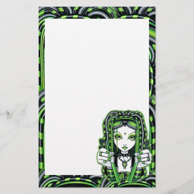 "Vivian" Cybergoth mörk industriell Fae brevpapper (Framsida)