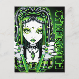Vivian Cybergoth Toxic Grönt Fairy Postcard Vykort