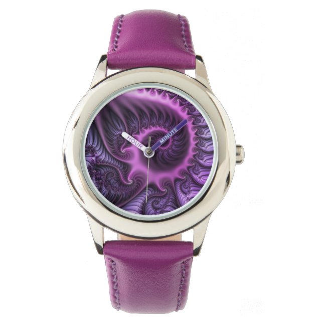 Vivid Abstrakt Coola Rosa Lila Fractal Art Spiral Armbandsur (Framsida)