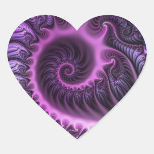 Vivid Abstrakt Coola Rosa Lila Fractal Art Spiral Hjärtformat Klistermärke