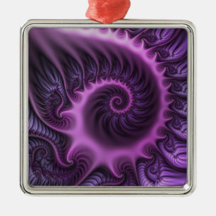 Vivid Abstrakt Coola Rosa Lila Fractal Art Spiral Julgransprydnad Metall