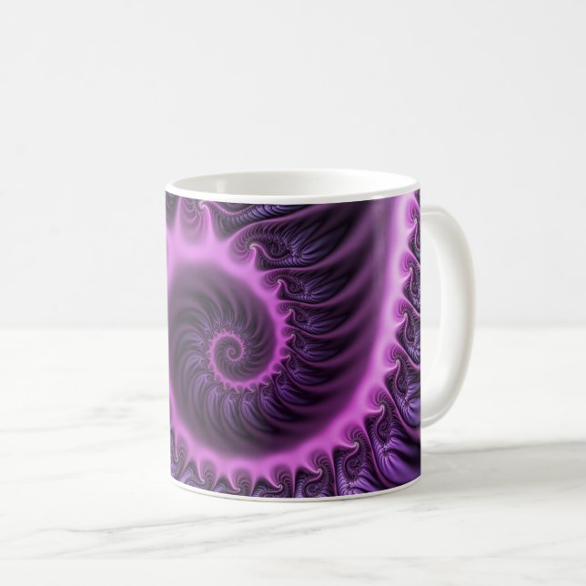 Vivid Abstrakt Coola Rosa Lila Fractal Art Spiral Kaffemugg (Framsida höger)