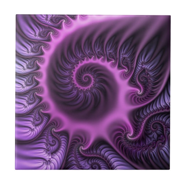 Vivid Abstrakt Coola Rosa Lila Fractal Art Spiral Kakelplatta (Framsidan)