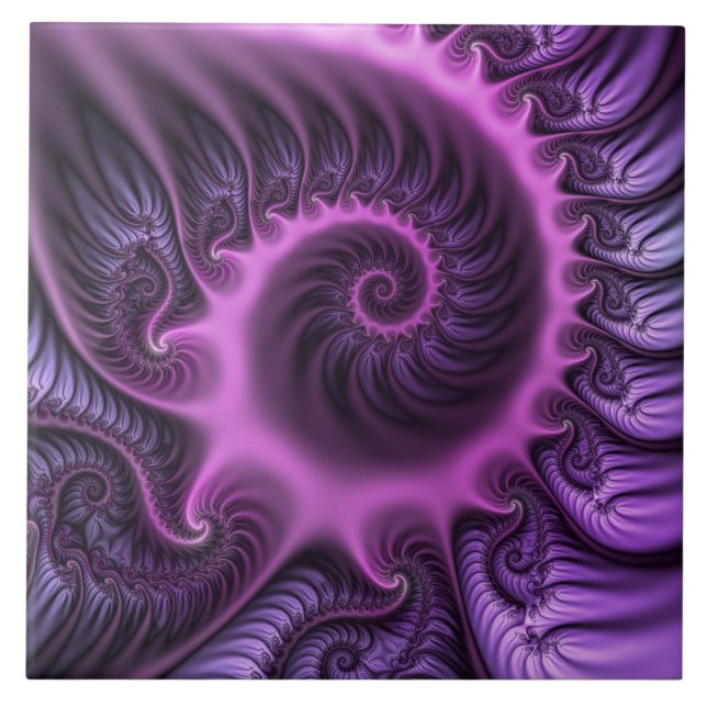 Vivid Abstrakt Coola Rosa Lila Fractal Art Spiral Kakelplatta (Framsidan)