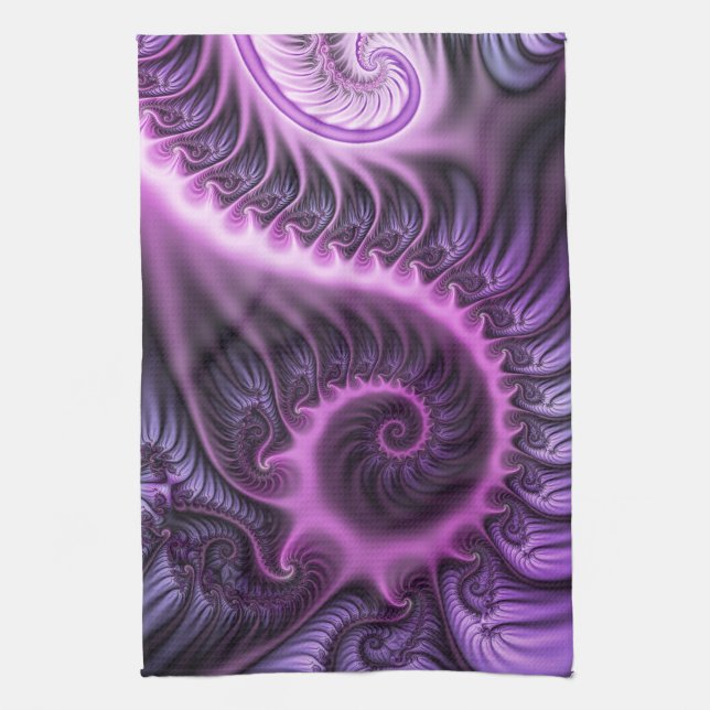 Vivid Abstrakt Coola Rosa Lila Fractal Art Spiral Kökshandduk (Vertikal)
