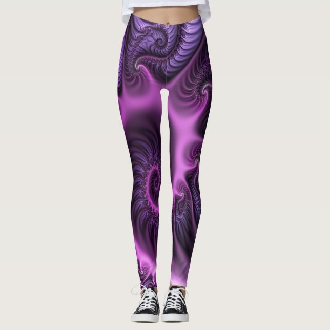 Vivid Abstrakt Coola Rosa Lila Fractal Art Spiral Leggings (Framsida)