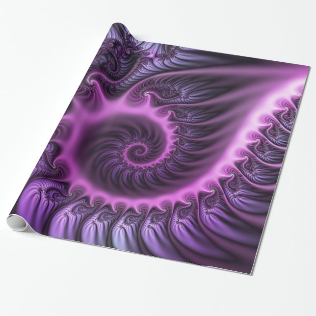 Vivid Abstrakt Coola Rosa Lila Fractal Art Spiral Presentpapper (Utrullad)