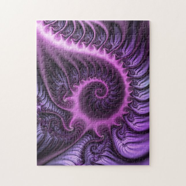 Vivid Abstrakt Coola Rosa Lila Fractal Art Spiral Pussel (Vertikal)