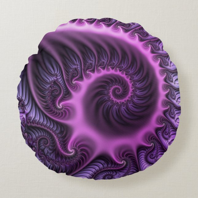 Vivid Abstrakt Coola Rosa Lila Fractal Art Spiral Rund Kudde (Framsidan)
