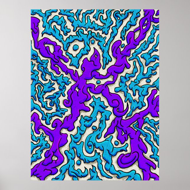 Vivid Abstrakt Crossways in Blue & Lila Poster (Framsidan)