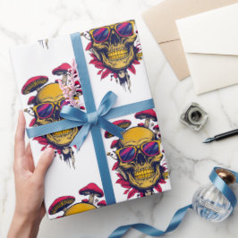 Vivid Amber Crimson Skull and Shroom Presentpapper