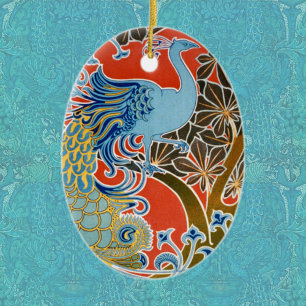 Vivid Art nouveau Peacock Julgransprydnad Keramik