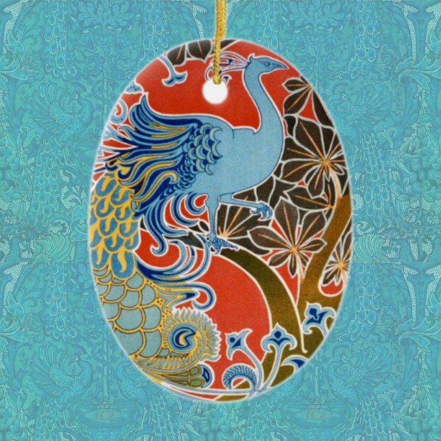 Vivid Art nouveau Peacock Julgransprydnad Keramik (Skapare uppladdad)